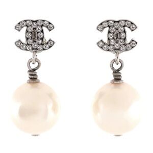 CHANEL Crystal Pearl CC Drop Earrings